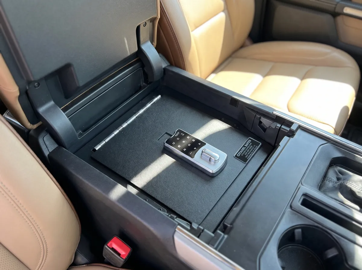Citadel safe in a Ram 1500 console (representative image)