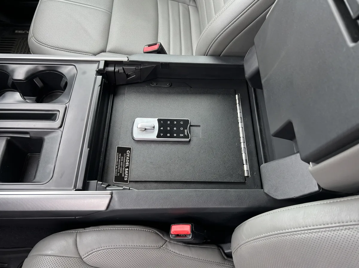 Citadel safe in a Toyota Tundra console (representative image)